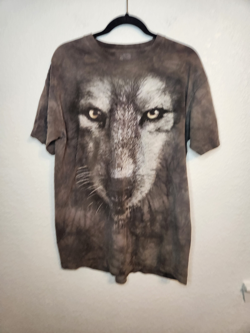The Mountain Grey Wolf Face Gray Tie Dye Short Sleeve T- Shirt Men's Size L